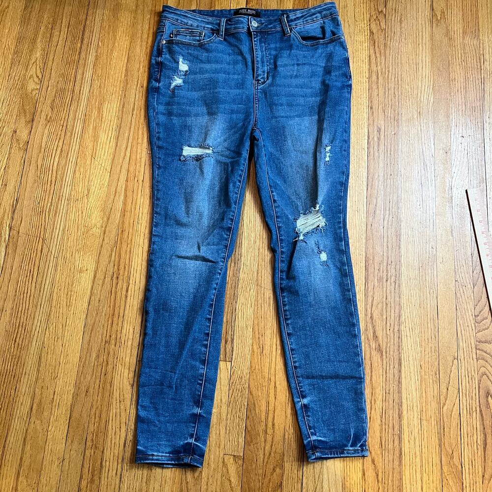 Judy Blue Jeans Womens 15 /32 Skinny Blue Ankle High Rise Rainbow Trim